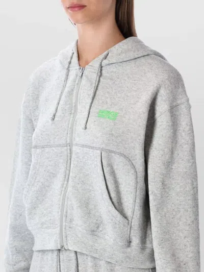 American Vintage Casual Zip Hoodie With Drawstring And Pockets In Gray