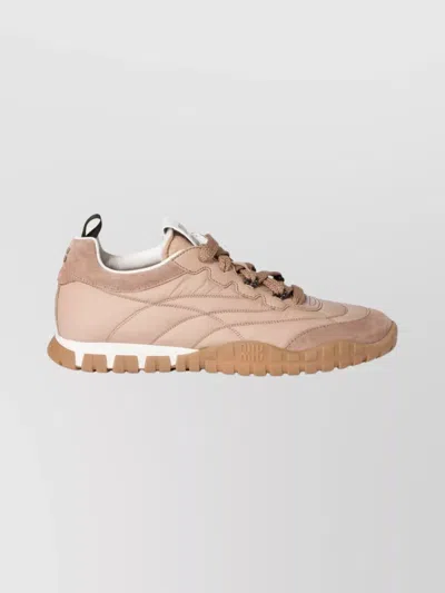 Miu Miu Tyre Sneakers In Technical Fabric And Suede Shoes In Pink