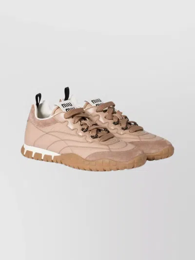 Miu Miu Tyre Sneakers In Technical Fabric And Suede Shoes In Pink