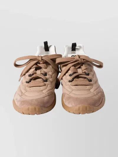 Miu Miu Tyre Sneakers In Technical Fabric And Suede Shoes In Pink