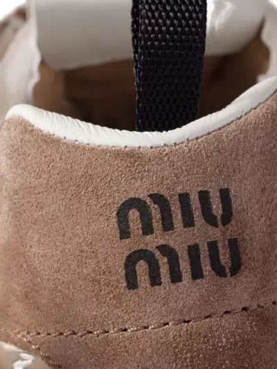 Miu Miu Tyre Sneakers In Technical Fabric And Suede Shoes In Pink