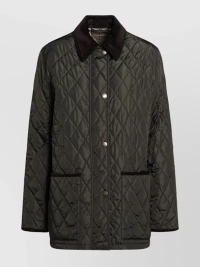 Burberry Quilted Country Jacket Corduroy Collar In Green