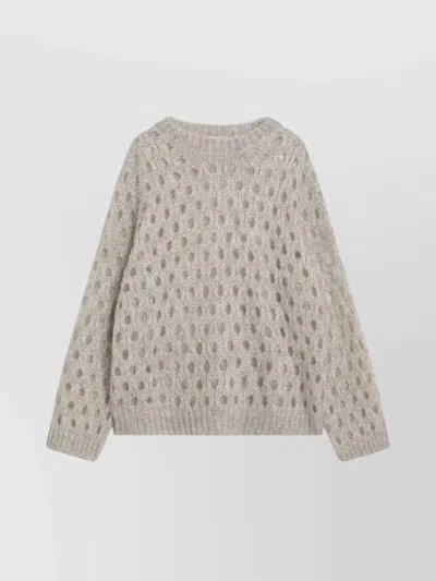 Brunello Cucinelli Beige Openwork Mohair-blend Sweater In Neutral