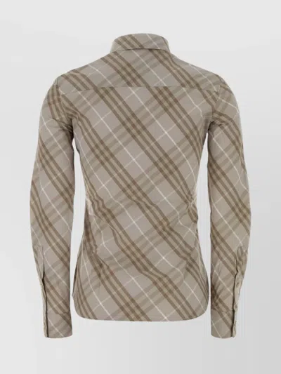 Burberry Women Beige Shirt With Pointed Collar And All-over Check Motif In Cotton Woman In Multi