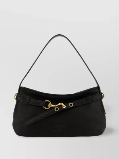 Miu Miu Adventure Leather Shoulder Bag With Detachable Strap In Black