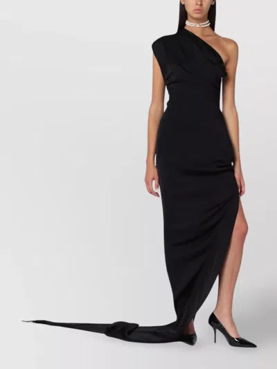 Vivienne Westwood Long One Shoulder Draped Satin Dress In Black