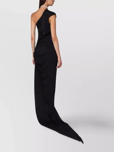 Vivienne Westwood Long One Shoulder Draped Satin Dress In Black
