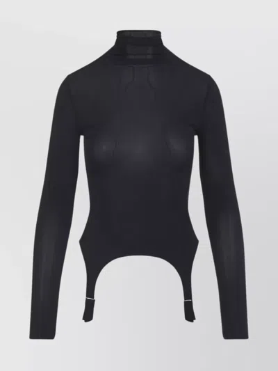 Jean Paul Gaultier Long Sleeve Top Garter Detail In Black