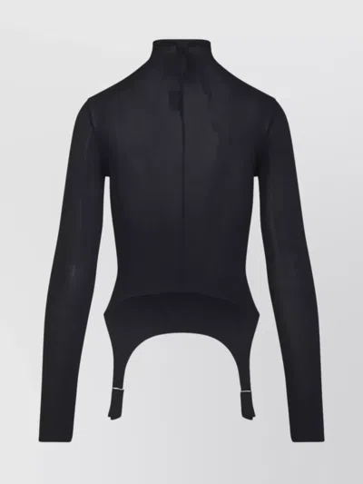 Jean Paul Gaultier Long Sleeve Top Garter Detail In Black