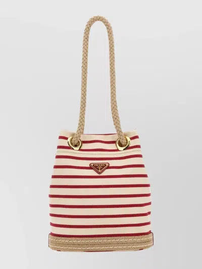 Prada Canvas Bucket Bag Featuring Rope Handles In Multi