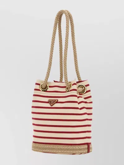 Prada Canvas Bucket Bag Featuring Rope Handles In Multi