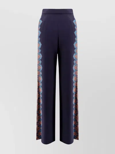 Etro Floral Print Silk Trousers In Blue