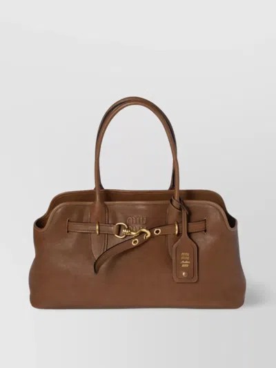 Miu Miu Large Aventure Nappa Leather Shoulder Bag In Brown