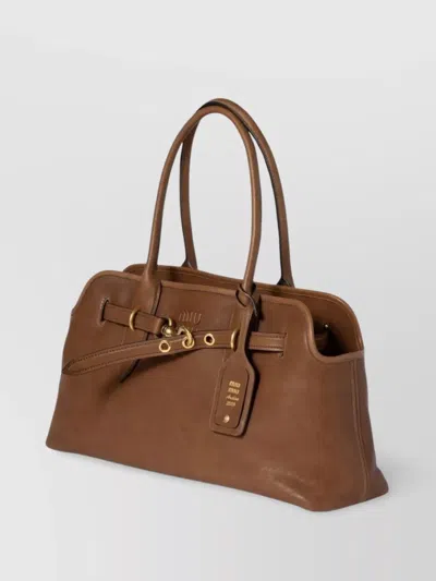 Miu Miu Large Aventure Nappa Leather Shoulder Bag In Brown