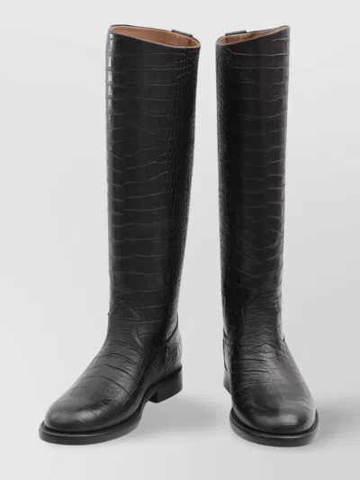 Paris Texas Montana Knee-high Boots In Croc-embossed Leather In Black