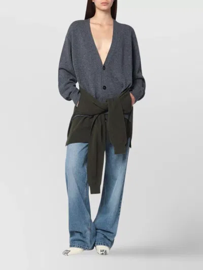 Stella Mccartney Crossed Sleeves V-neck Cardigan With Ribbed Cuffs In Gray