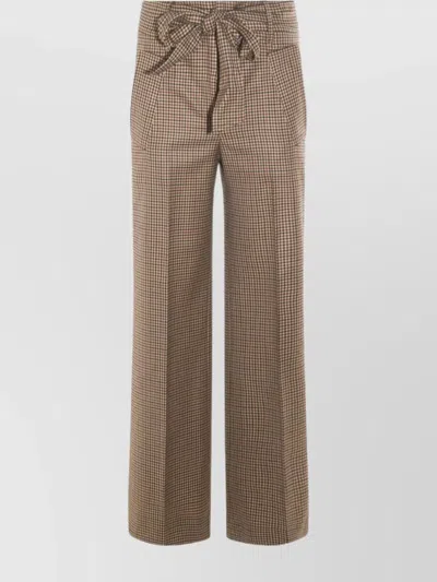 Incotex High Waist Wide Leg Checked Trousers Bow Detail In Brown