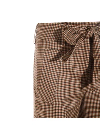 Incotex High Waist Wide Leg Checked Trousers Bow Detail In Brown