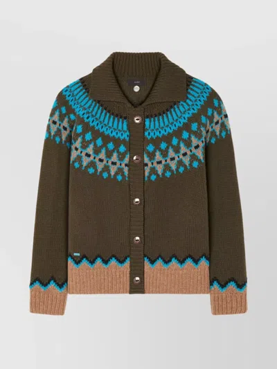 Alanui Olive Green Fair Isle Patterned Cardigan In Multi