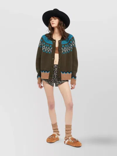 Alanui Olive Green Fair Isle Patterned Cardigan In Multi
