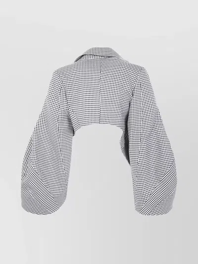 Comme Des Garçons Cropped Checkered Jacket Wide Sleeves In Gray