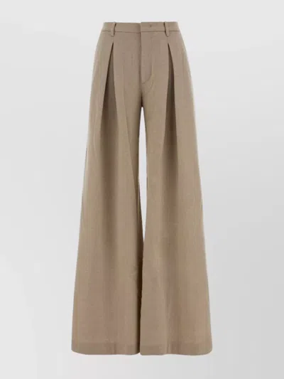 The Andamane Wide-leg Wool Trousers Featuring Pleats In Brown