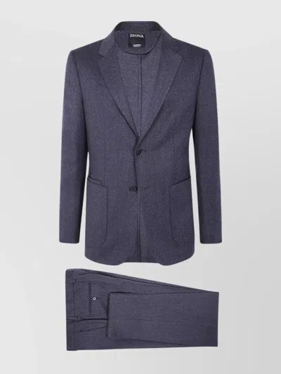 Zegna Wool Suit With Two Button Closure In Blue