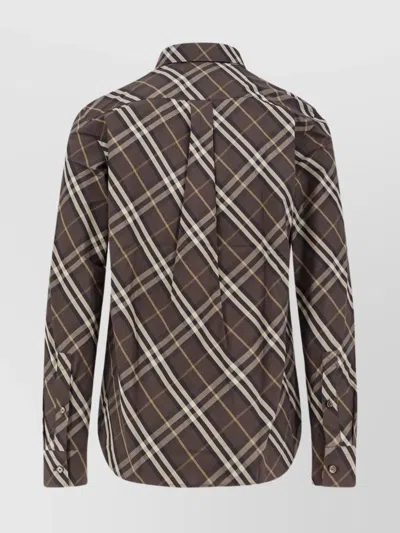 Burberry Long Sleeve Button-down Shirt With Plaid Design In Brown