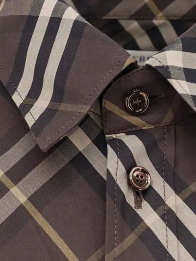 Burberry Long Sleeve Button-down Shirt With Plaid Design In Brown