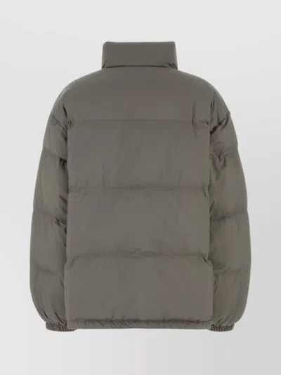 Miu Miu High Collar Polyester Down Jacket In Gray