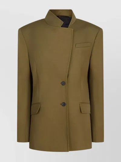 Attico Structured Asymmetrical Jacket With High Collar In Green