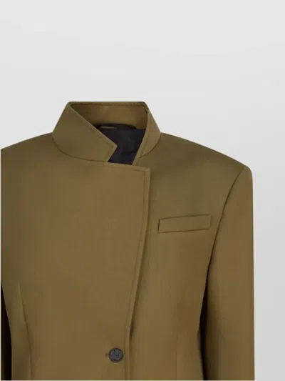 Attico Structured Asymmetrical Jacket With High Collar In Green