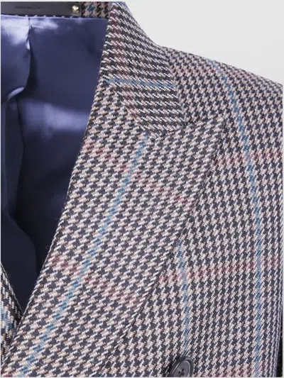 Paul Smith Checked-pattern Double-breasted Coat In Purple