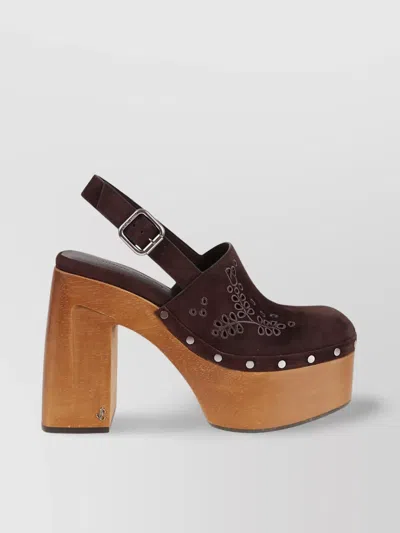 Jimmy Choo Alida 135 Embroidered Studded Suede Platform Clogs In Brown