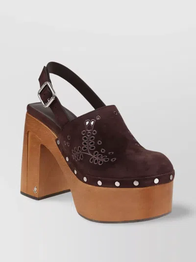 Jimmy Choo Alida 135 Embroidered Studded Suede Platform Clogs In Brown