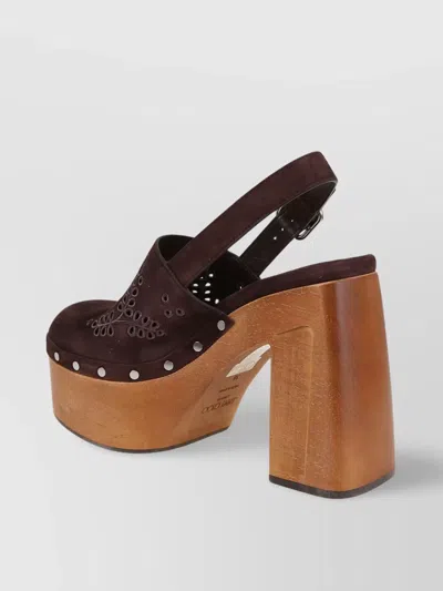 Jimmy Choo Alida 135 Embroidered Studded Suede Platform Clogs In Brown