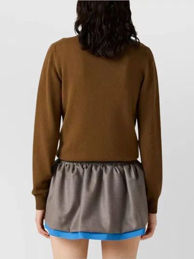 Miu Miu Cashmere Cardigan With Detachable Stripe Collar In Brown