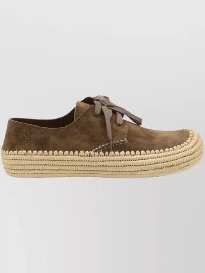 Loewe Men Rio Lace-up Shoes In Suede And Raffia In Brown