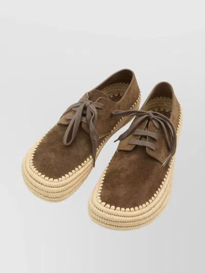 Loewe Men Rio Lace-up Shoes In Suede And Raffia In Brown