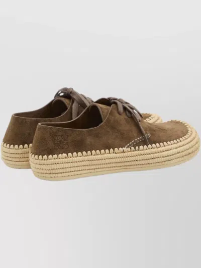 Loewe Men Rio Lace-up Shoes In Suede And Raffia In Brown