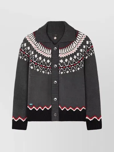 Alanui Grey Fair Isle Patterned Cardigan In Gray