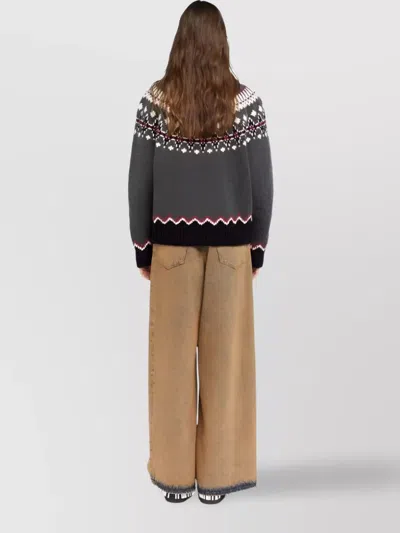 Alanui Grey Fair Isle Patterned Cardigan In Gray