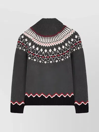 Alanui Grey Fair Isle Patterned Cardigan In Gray