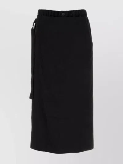 Yohji Yamamoto Midi Pant-skirt With Side Tie Detail In Black