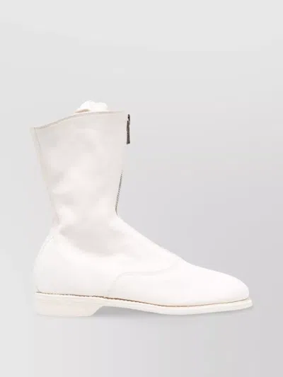 Guidi Zip Front Flat Sole Boots In White