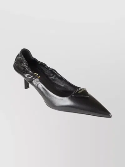 Prada Pointed Toe Kitten Heel Pumps With Ruched Detail In Black