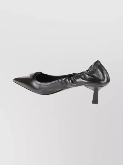 Prada Pointed Toe Kitten Heel Pumps With Ruched Detail In Black
