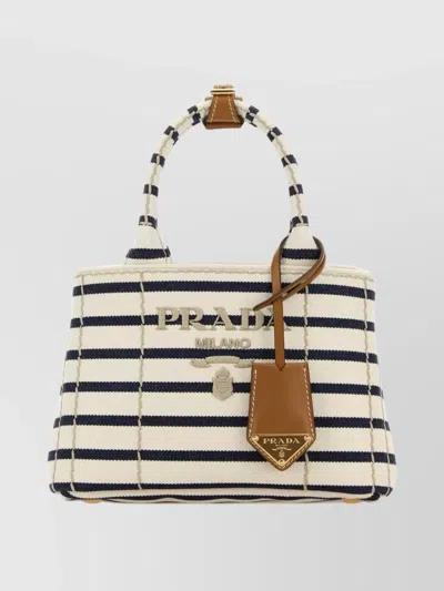 Prada Mini Handbag With Striped Design And Tag In Multi