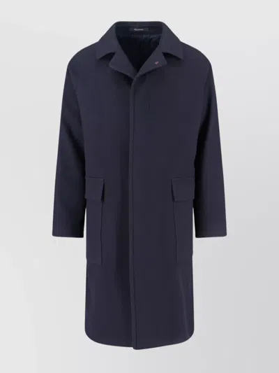 Tagliatore Blue Jacket With Classic Collar And Concealed Button Placket In Blue