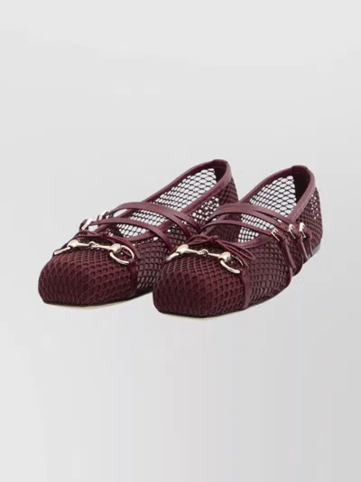 Gucci Net Nappa Triple-strap Horsebit Ballerina Flats In Brown